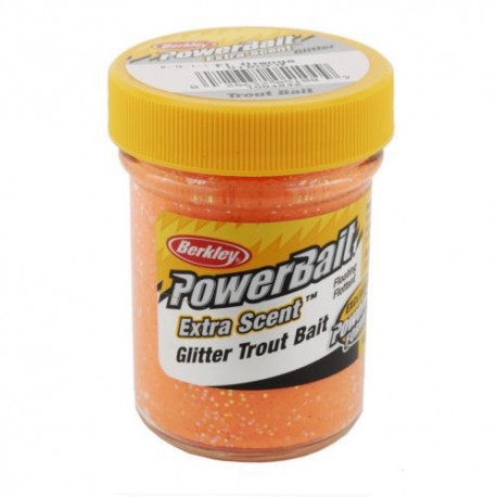 BERKLEY POWERBAIT TROUT BAIT FLUORESCENT ORANGE/GLITTER (50g)